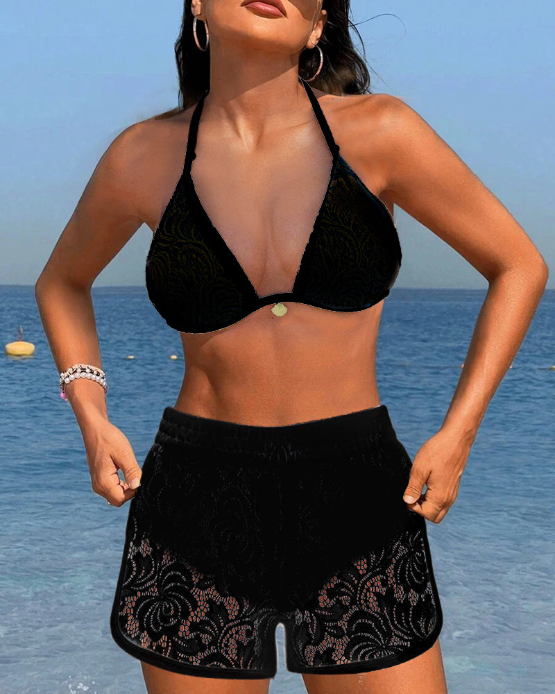 Laluna® | Elegante conjunto de bikini com rendas em uma só cor