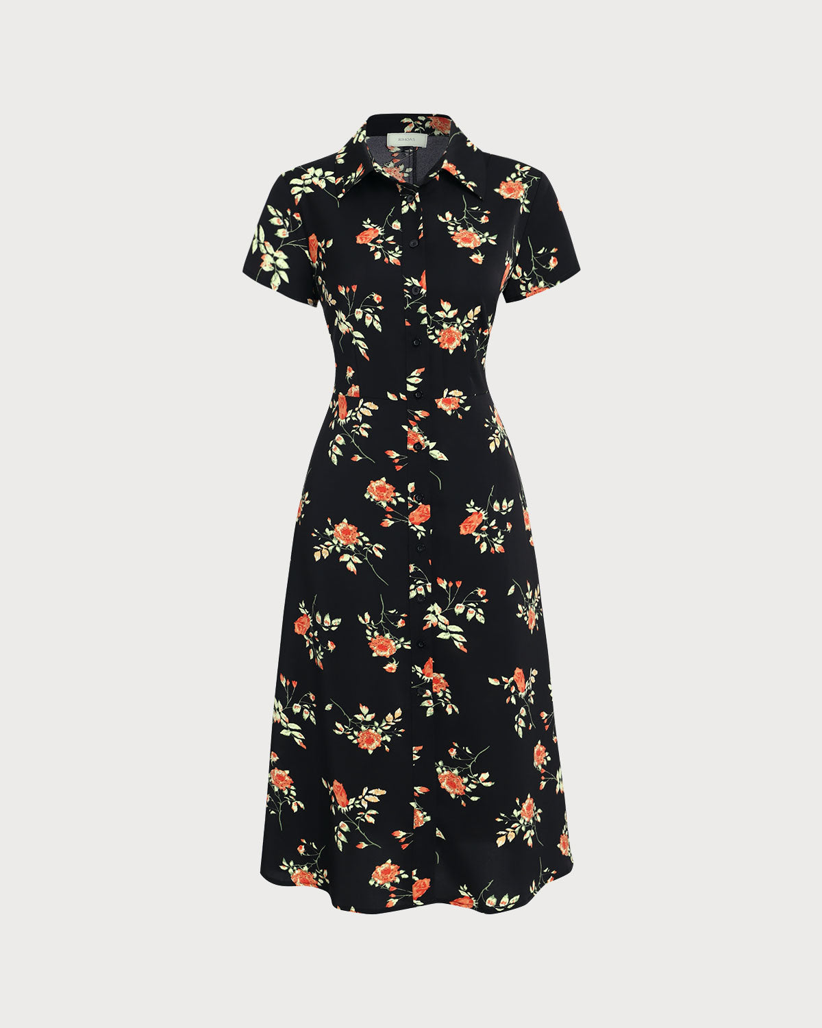 Glória - Vestido Midi Preto Floral