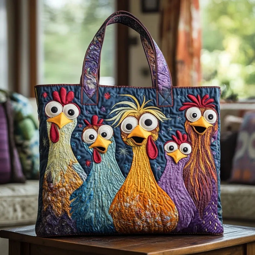 Saco Tote de Cinco Galinhas Coloridas