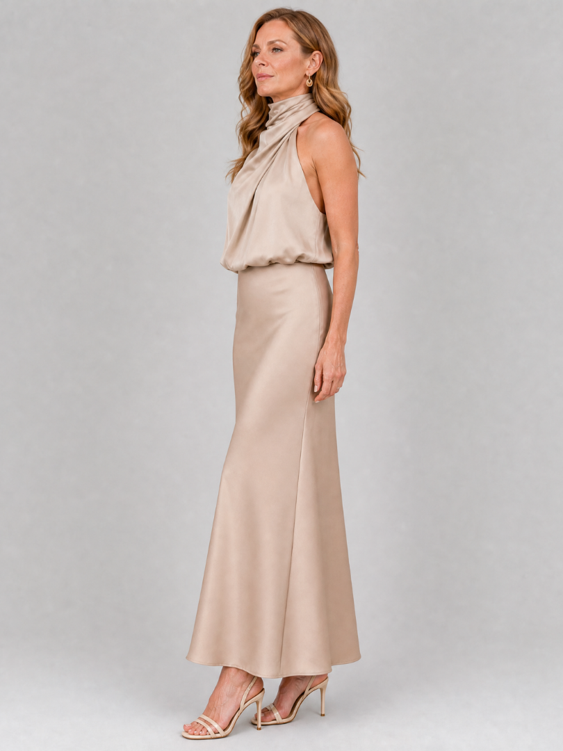Nopal | Vestido Midi Sem Mangas com Decote Drapado