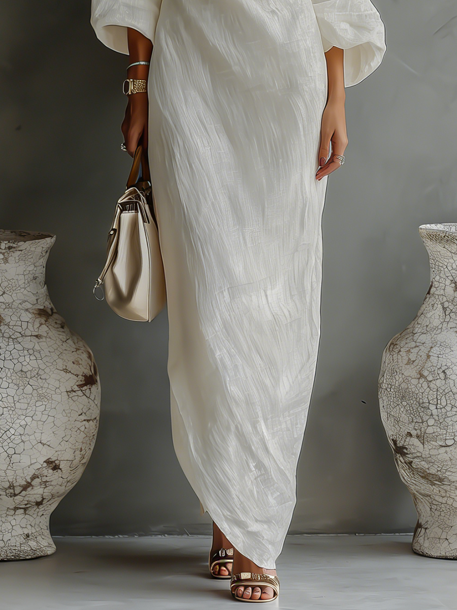 Vestido de Linho Off-White Sem Alças