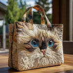 Saco Tote Branco de Gato de Olhos Azuis