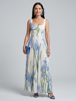 Ophelia | Vestido Midi Floral Sem Mangas com Decote Quadrado