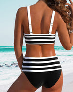 Laluna® | Bikini às Riscas de Cintura Alta