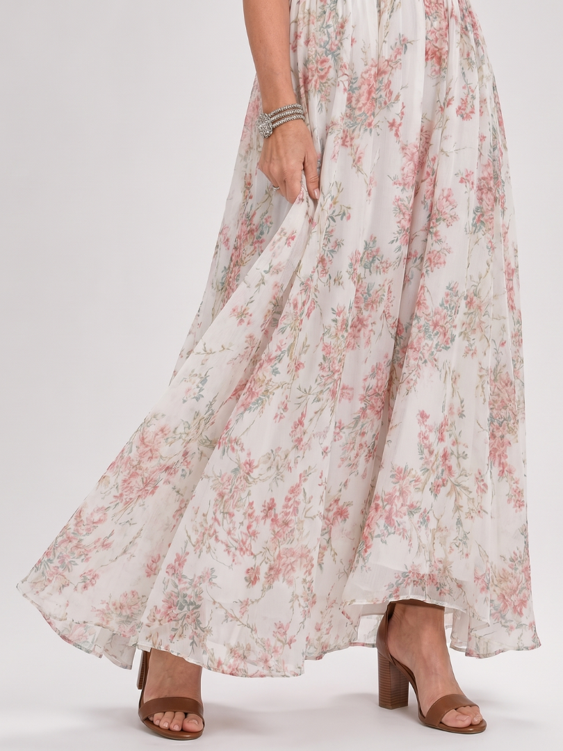 Guinevere | Vestido Midi com Estampa Floral e Saia Fluida