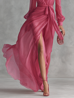 Vestido de Chiffon Rosa com Decote em V