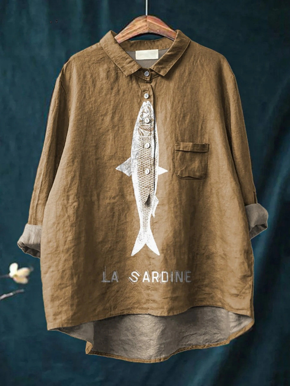 Sofia - Camisa Casual com Design de Sardinha