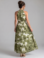 Olivia | Vestido Midi com Cintura Fruncida e Estampa Abstrata