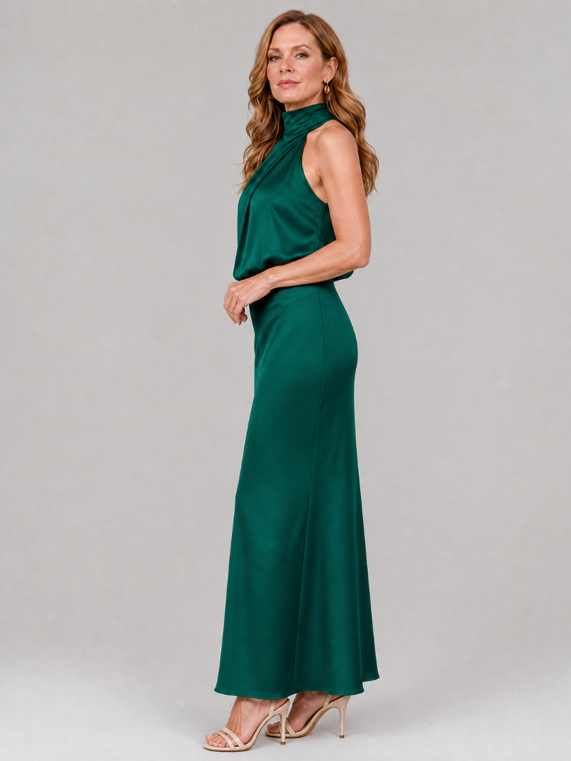 Nopal | Vestido Midi Sem Mangas com Decote Drapado
