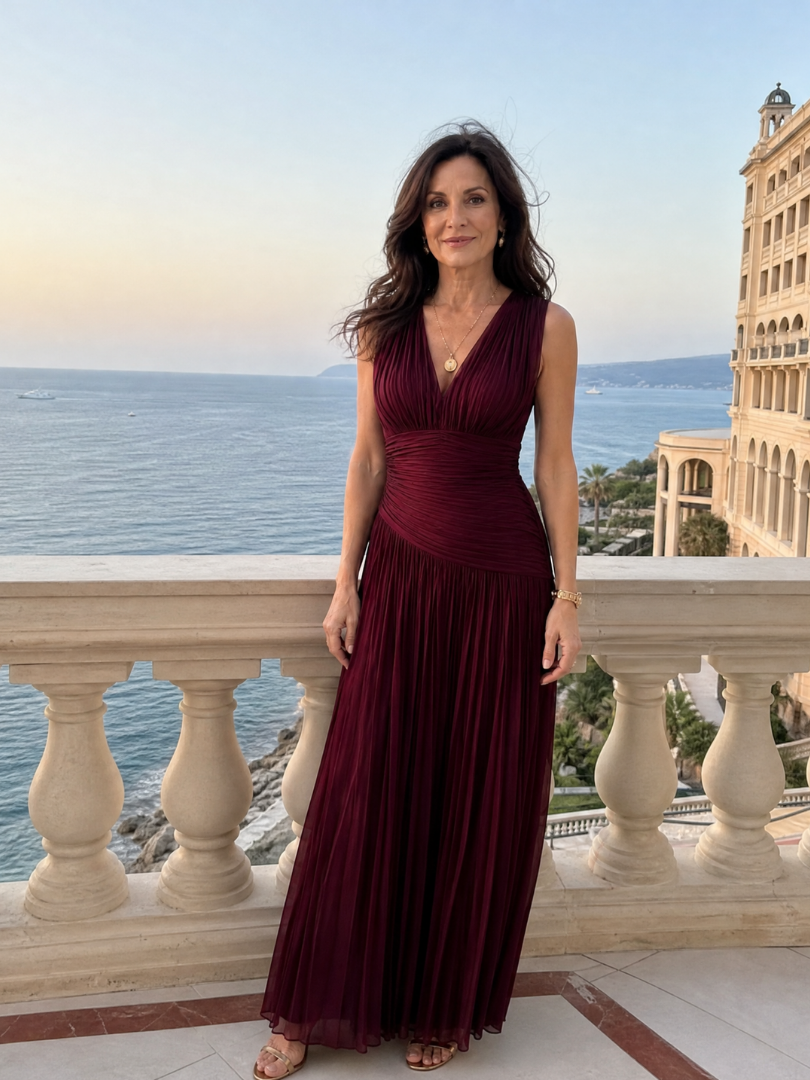 Lemar | Vestido Midi Plissado Sem Mangas com Decote em V