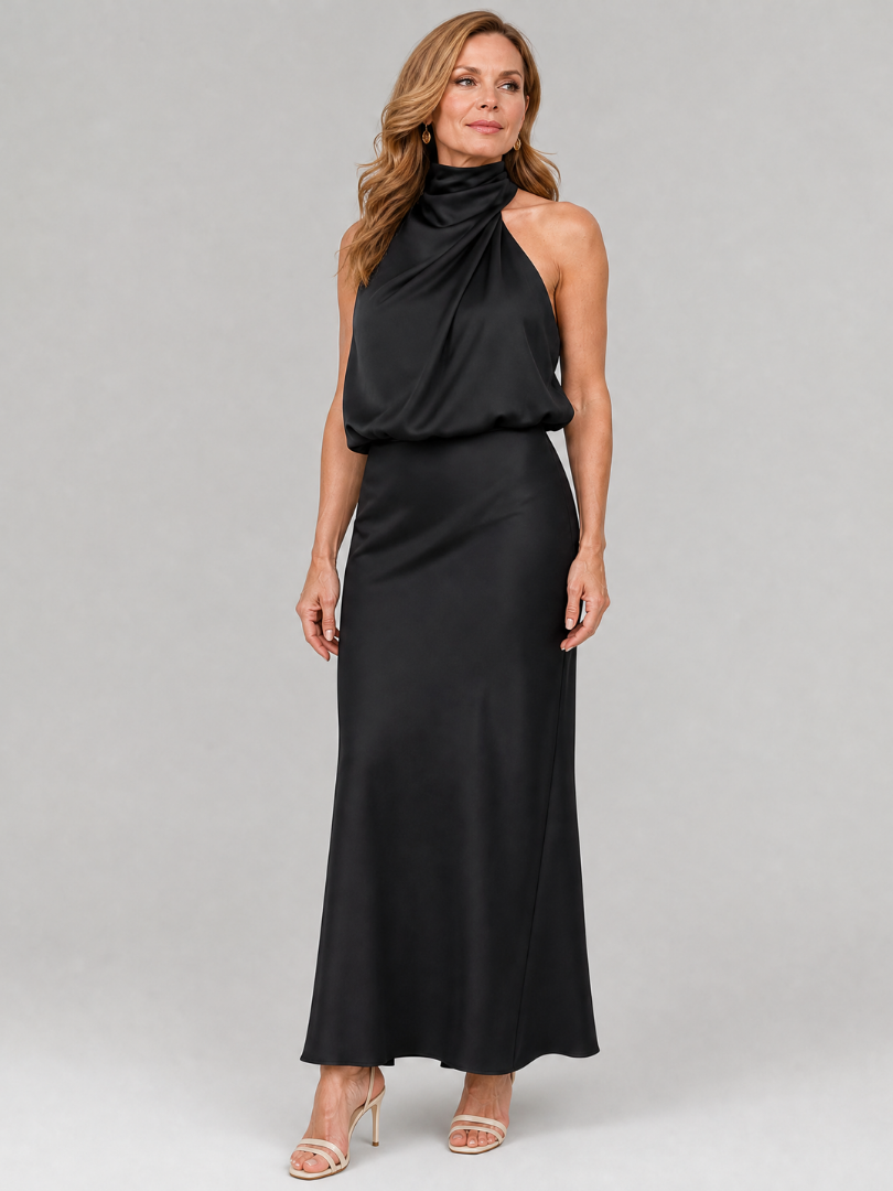 Nopal | Vestido Midi Sem Mangas com Decote Drapado