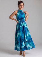 Olivia | Vestido Midi com Cintura Fruncida e Estampa Abstrata
