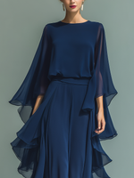 Conjunto de Chiffon Azul Escuro com Rendados