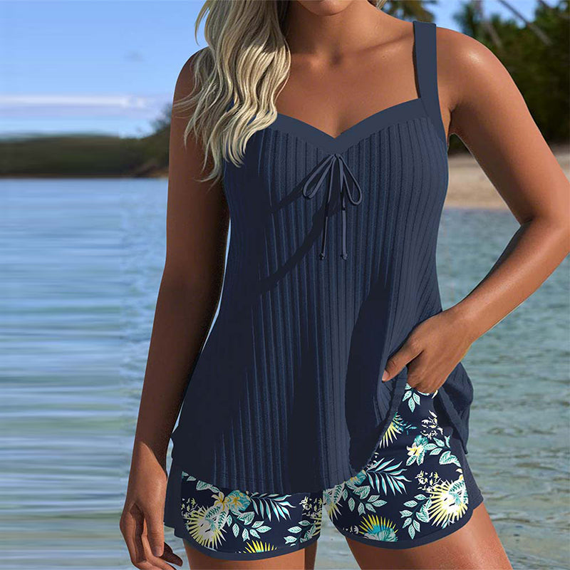 Laluna® | Tankini às Riscas com Calções de Praia em Dois Peças