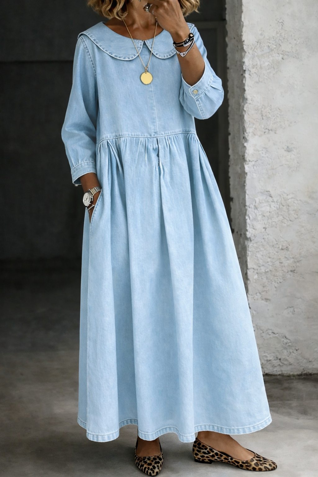 Leonor - Vestido de Denim com Gola Peter Pan