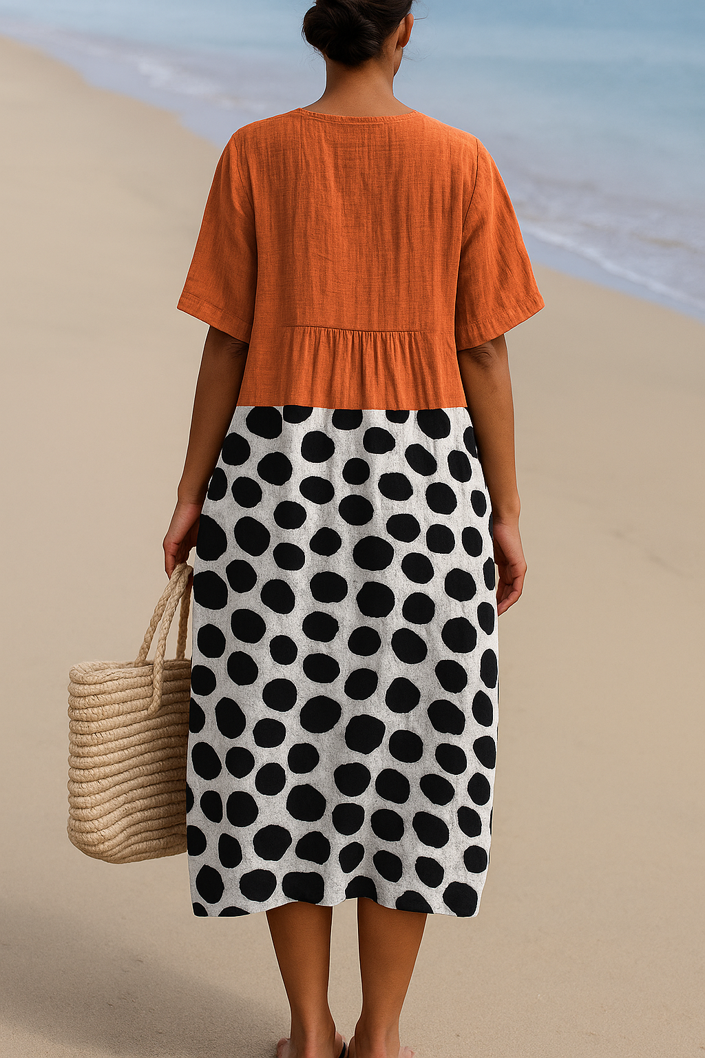 Penelope - Vestido Laranja com Pontos Contrastantes