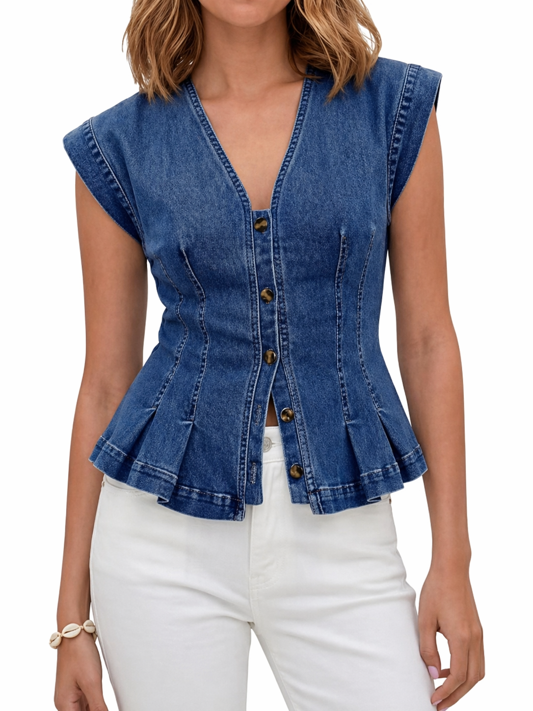Vera - Top de Denim com Decote em V