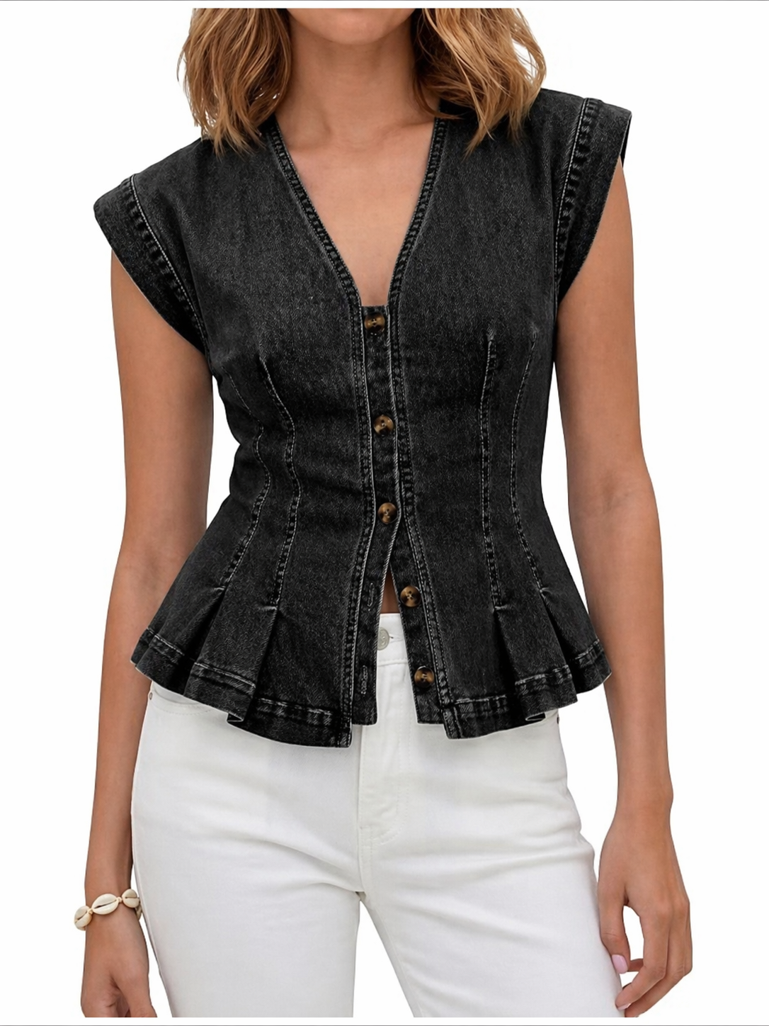 Vera - Top de Denim com Decote em V