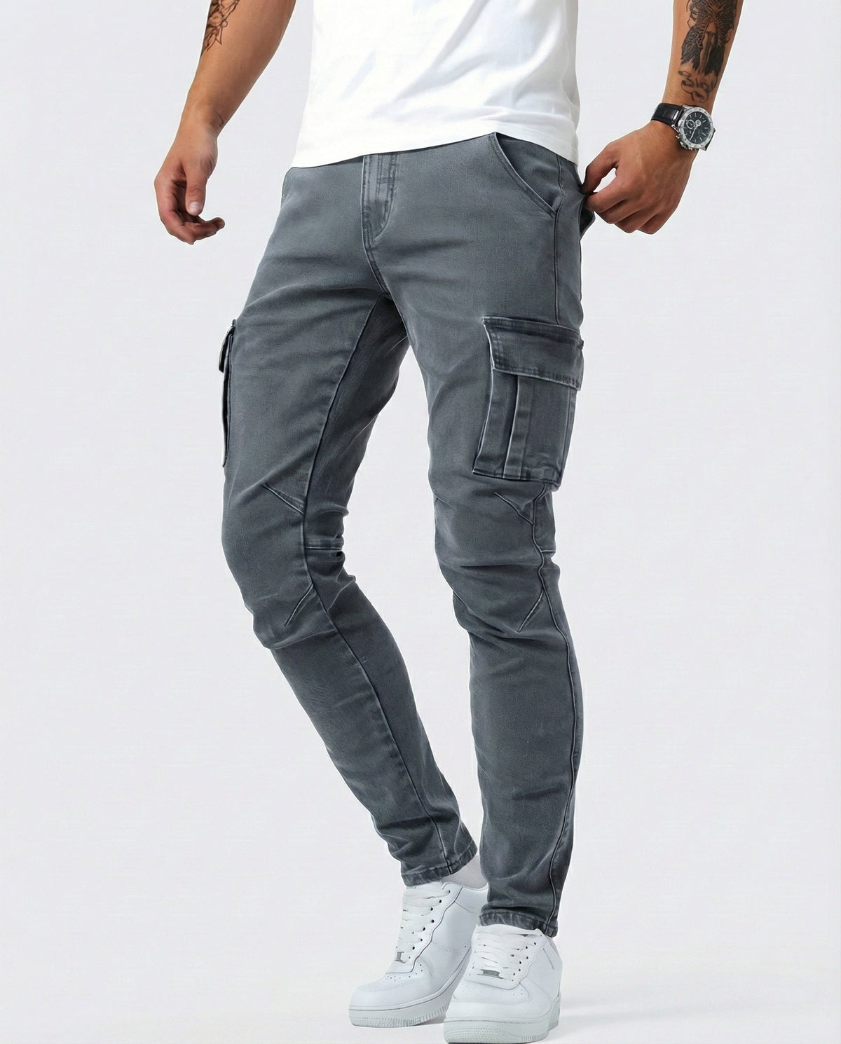 João- Calças Cargo Stretch Azul Marinho
