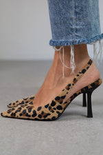 Liorina - Escarpins cáqui com estampado de leopardo e biqueira pontiaguda