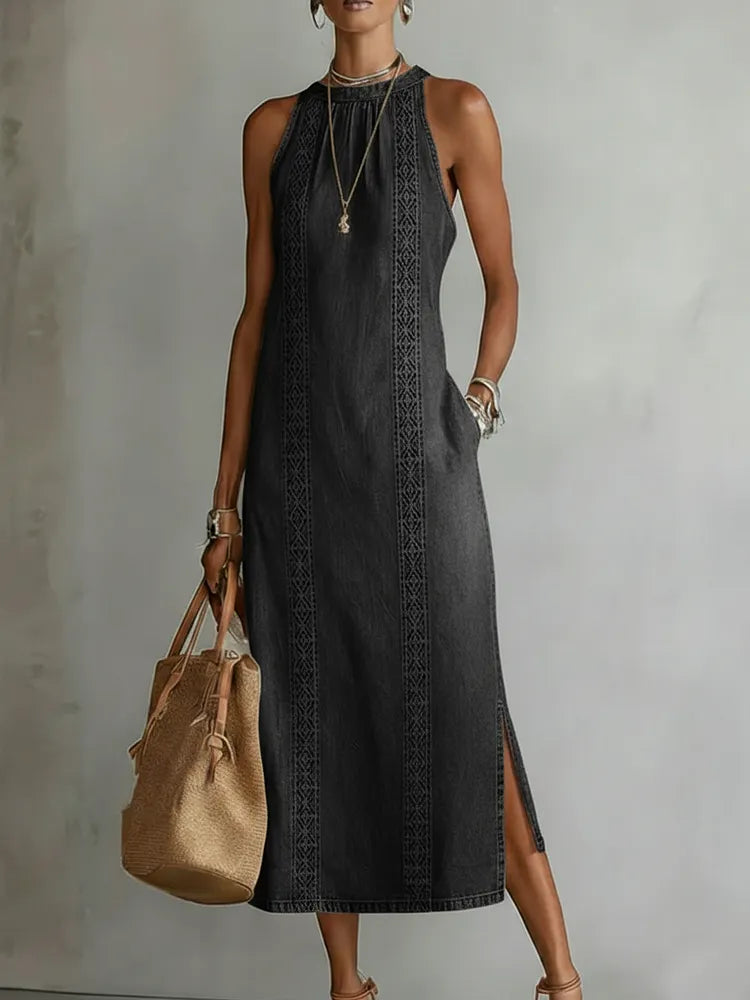 Júlia - Vestido de Denin com Renda Retro