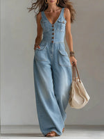 Sofia - Macacão Largo de Denim Casual