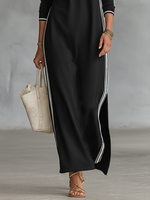 Vestido Maxi de Sweat com Gola de Botão