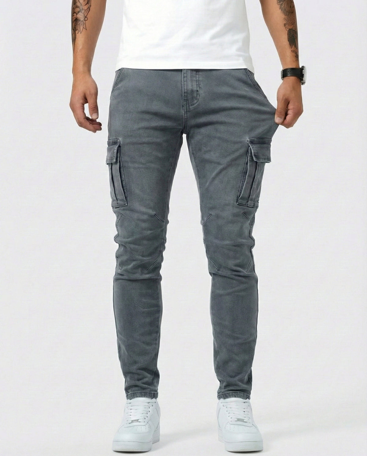 João- Calças Cargo Stretch Azul Marinho