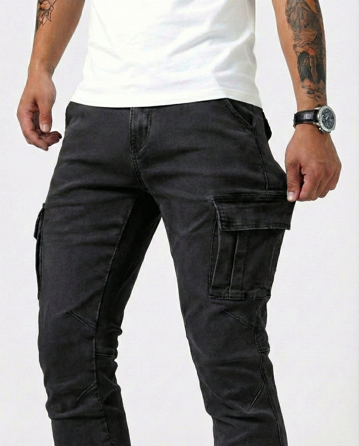 João- Calças Cargo Stretch Azul Marinho