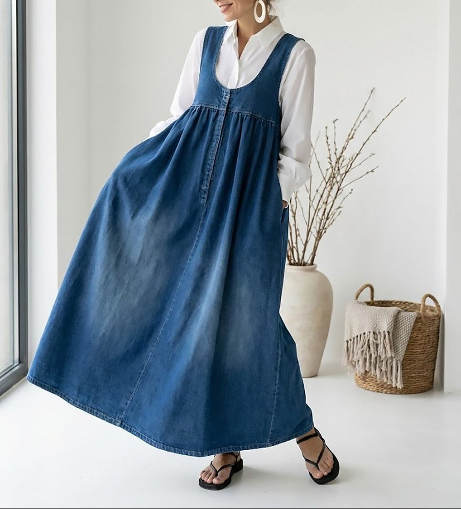 Iva - Vestido Maxi de Denim Vintage