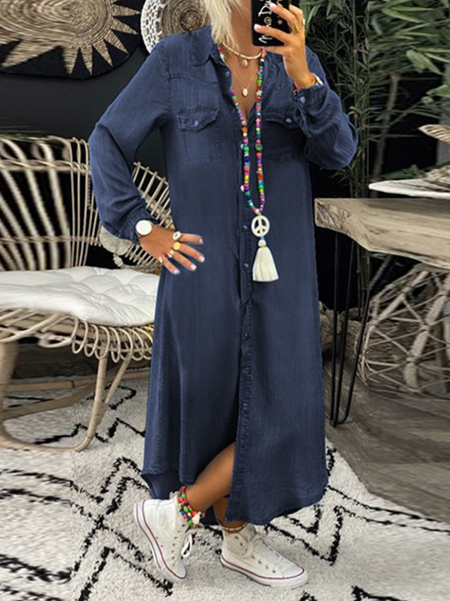 Helena - Vestido Camisa de Denim Casual Elegante