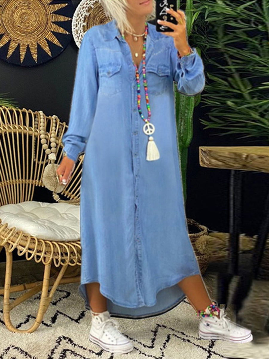Helena - Vestido Camisa de Denim Casual Elegante