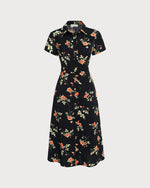 Glória - Vestido Midi Preto Floral