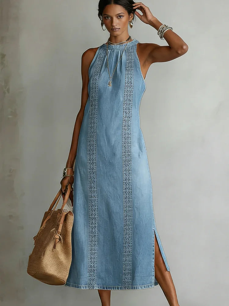 Júlia - Vestido de Denin com Renda Retro