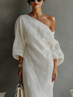 Vestido de Linho Off-White Sem Alças
