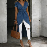 Laura - Top Tunic de Denim com Decote em V