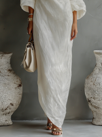 Vestido de Linho Off-White Sem Alças