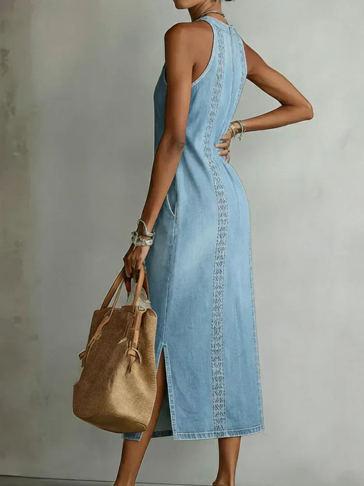 Júlia - Vestido de Denin com Renda Retro