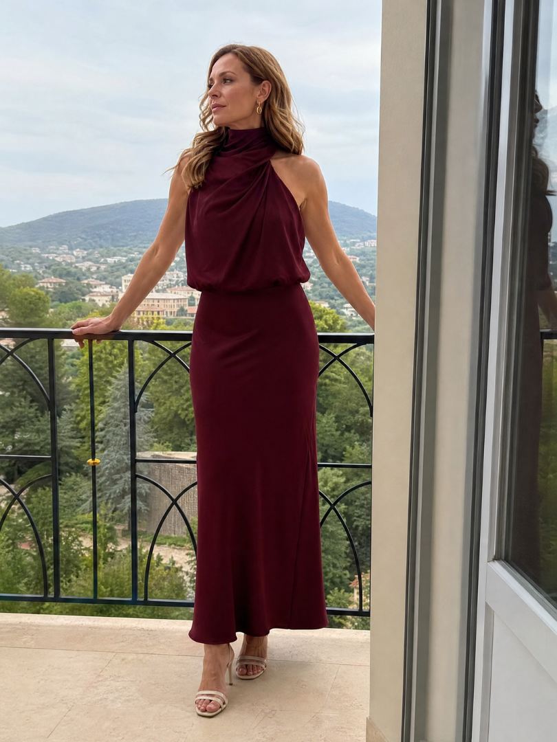 Nopal | Vestido Midi Sem Mangas com Decote Drapado
