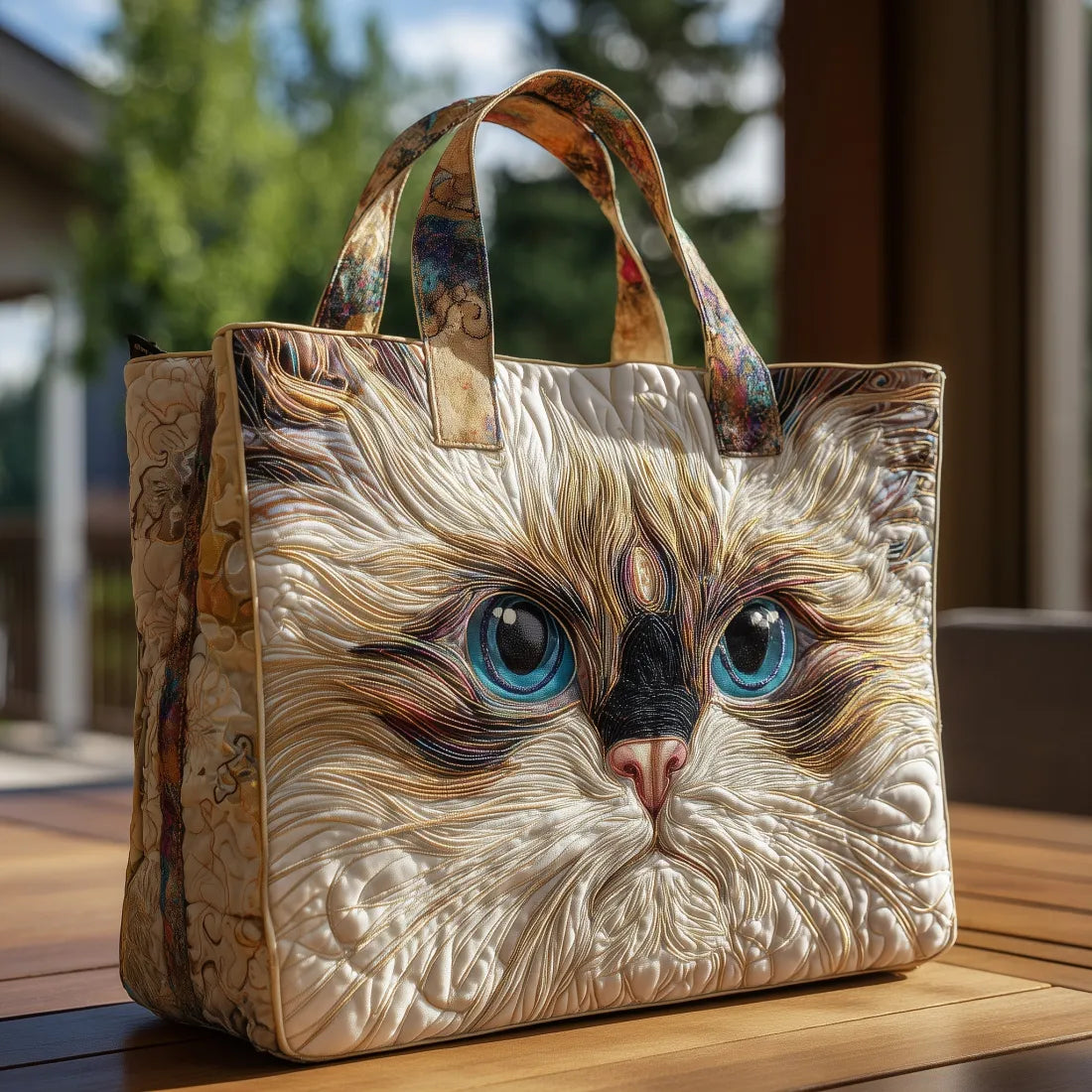 Saco Tote Branco de Gato de Olhos Azuis