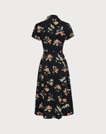 Glória - Vestido Midi Preto Floral