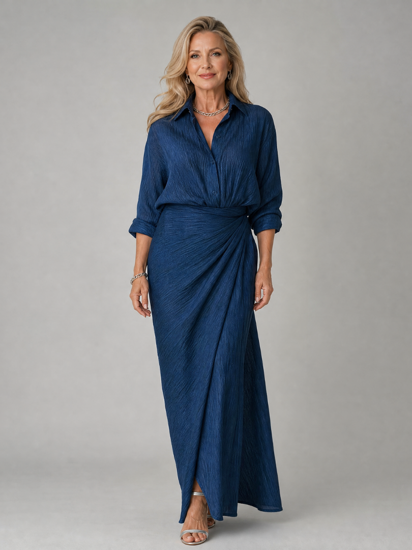 Mirque | Vestido Maxi de Manga Longa com Frente Envolvente