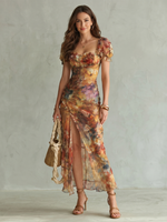 Ciel | Vestido Midi com Mangas Ruffle e Fenda