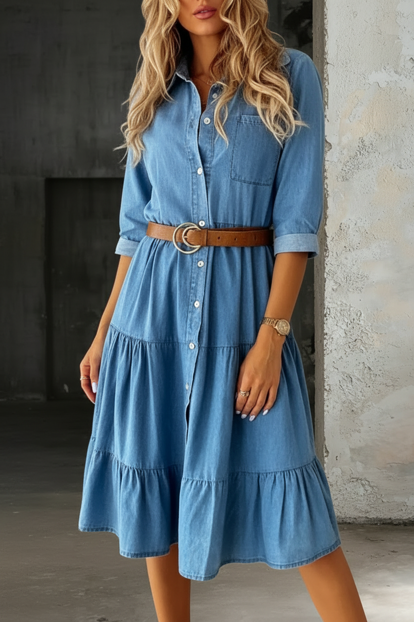 Bárbara - Vestido de Denim Casual Elegante