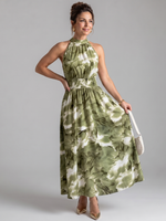 Olivia | Vestido Midi com Cintura Fruncida e Estampa Abstrata