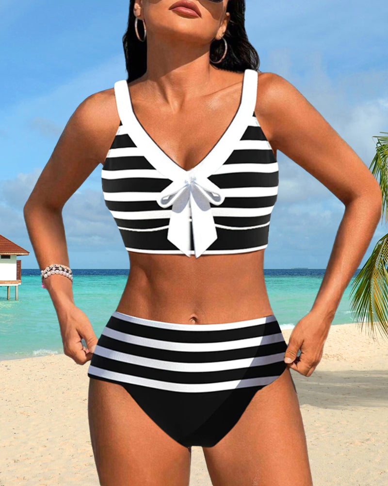 Laluna® | Bikini às Riscas de Cintura Alta