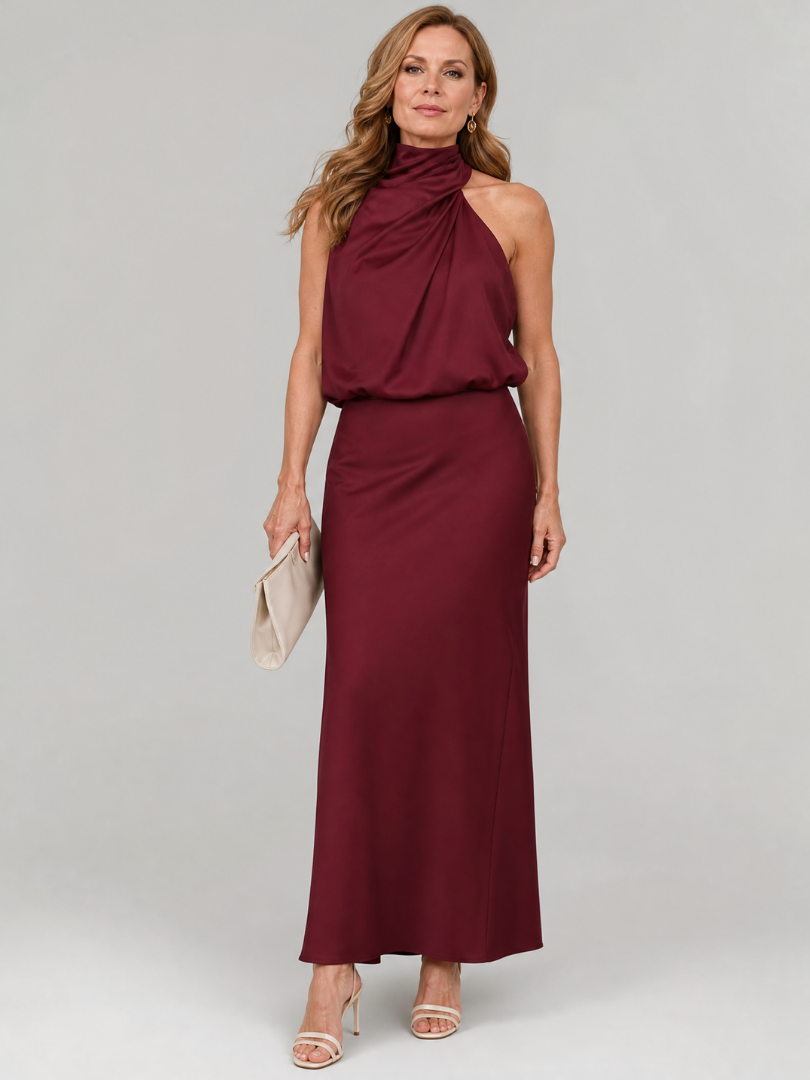 Nopal | Vestido Midi Sem Mangas com Decote Drapado