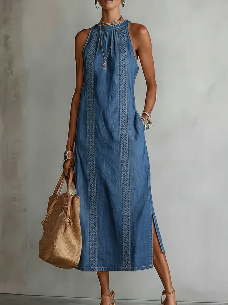 Júlia - Vestido de Denin com Renda Retro