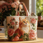 Saco Tote de Gato Vermelho e Rosas