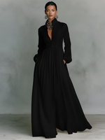 Vestido Maxi de Linho em Patchwork com Gola Alta